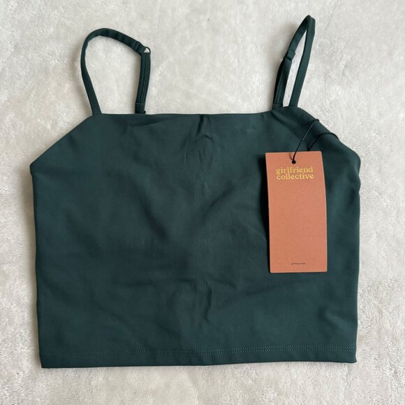 Girlfriend Collective Dark Green Sport Crop Top Sz small adjustable straps new - Picture 7 of 10